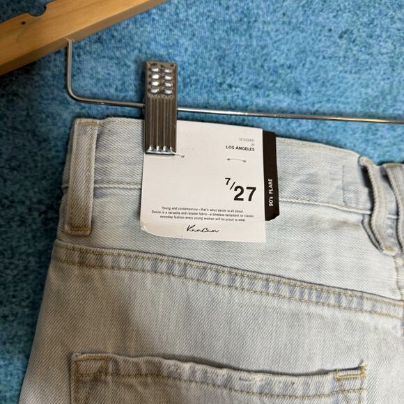 KanCan Womens 7/27 90s Flare Light Blue Jeans Wide Leg Distressed Denim - Picture 9 of 16